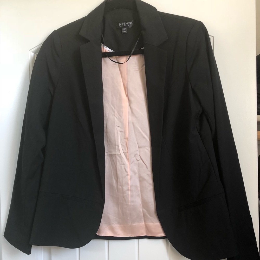 Top Shop black open blazer with pink lining